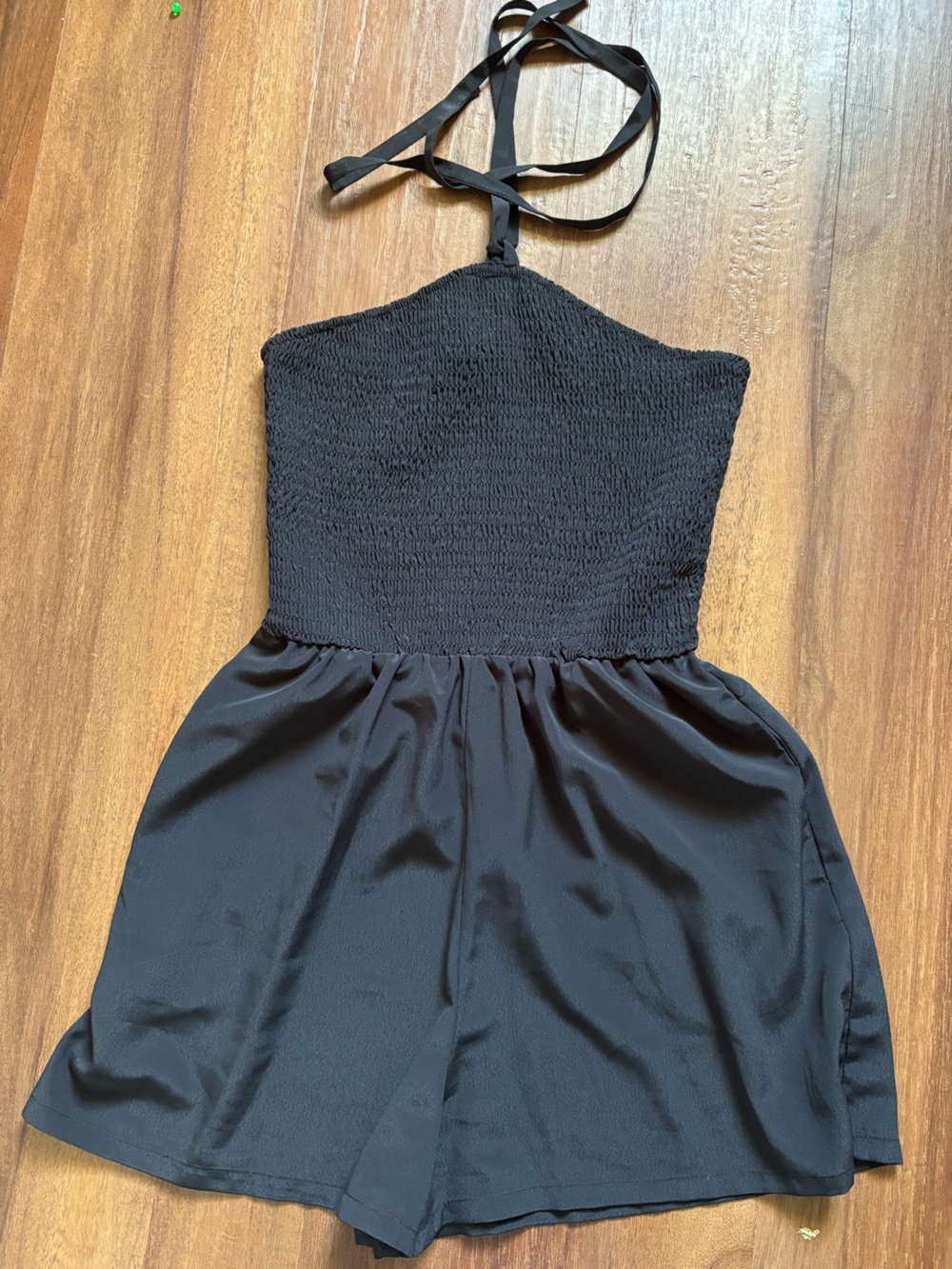 Black Halter Smocked Bodice Dressy Shorts One Piece